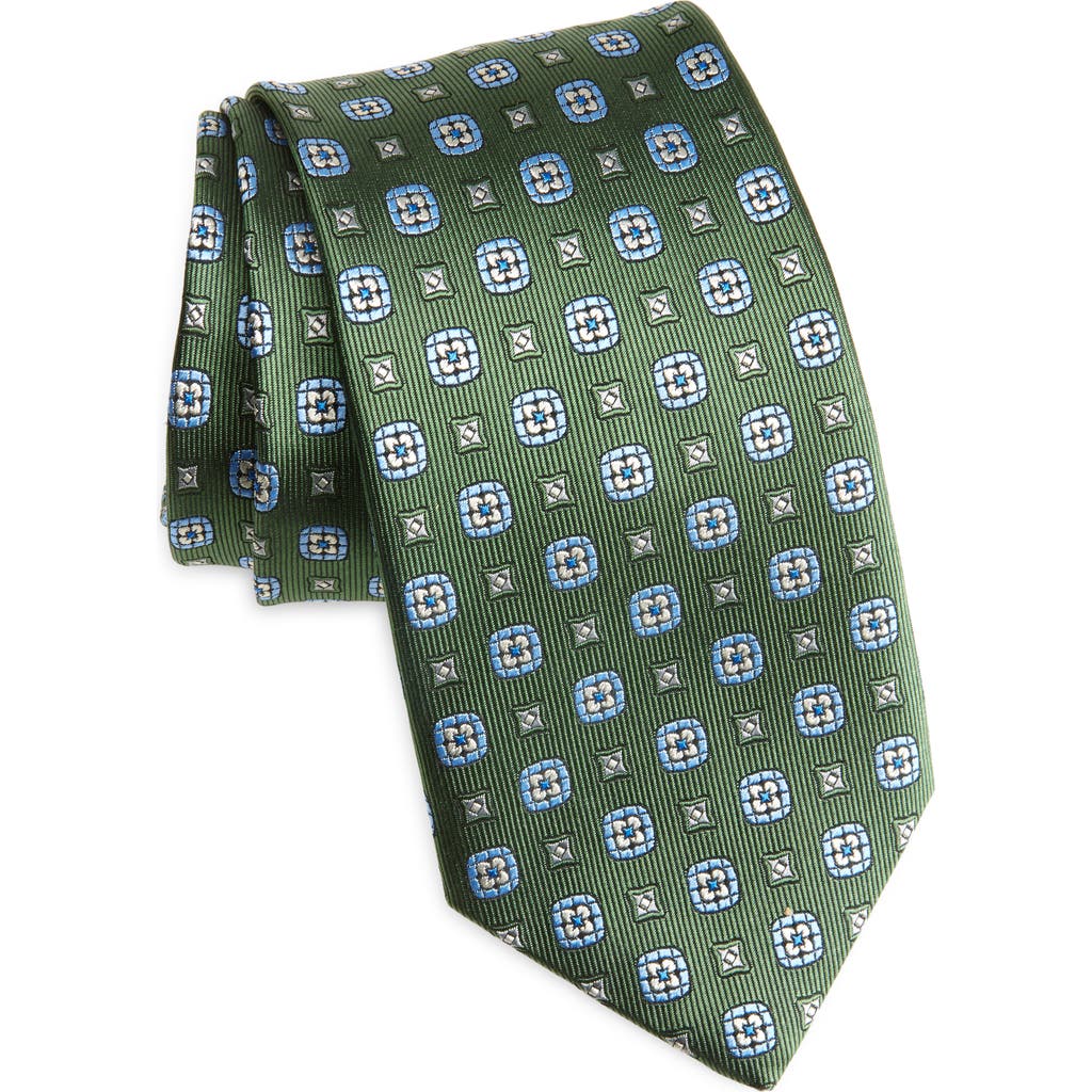David Donahue Medallion Silk Tie In Green