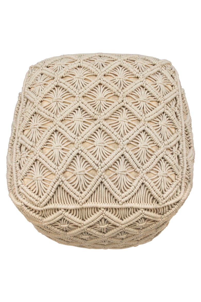18" Beige Handmade Macrame Natural Cotton Square Pouf Ottoman, Alternate, color, Ivory