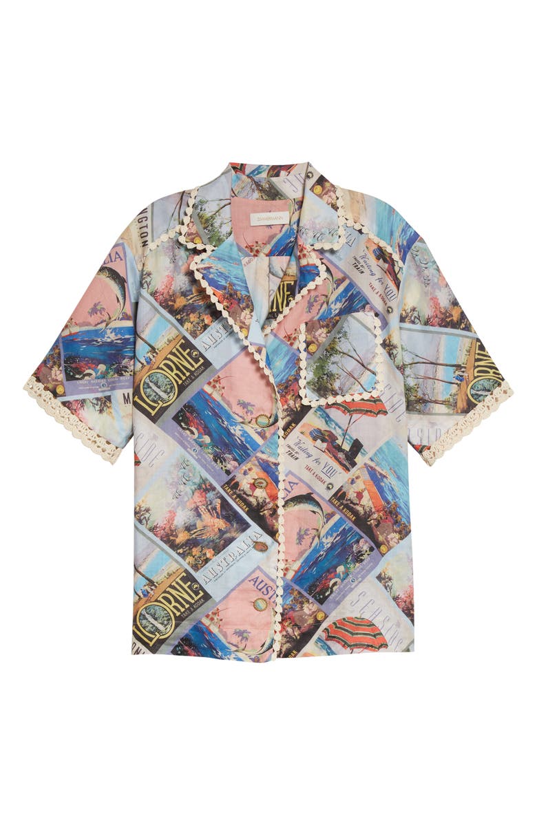 Zimmermann Postcard Print Oversize Ramie Button-Up Shirt, Alternate, color, 