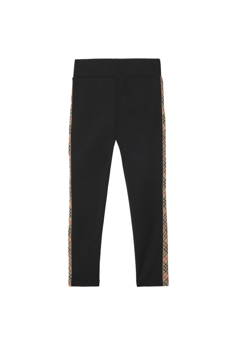 Check Trim Nylon Leggings, Alternate, color, Black