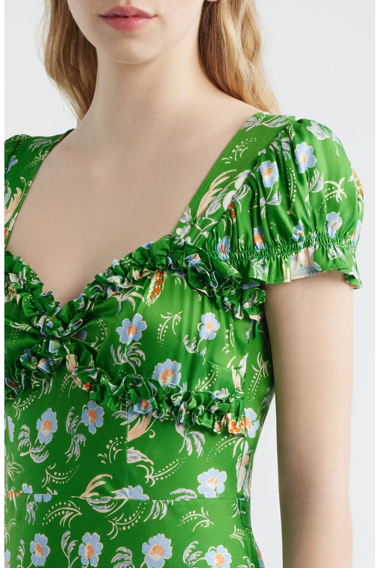 Valerine Print Ruffle Silk Blend Maxi Dress, Alternate, color, EMERALD HOLLYHOCK HILLS