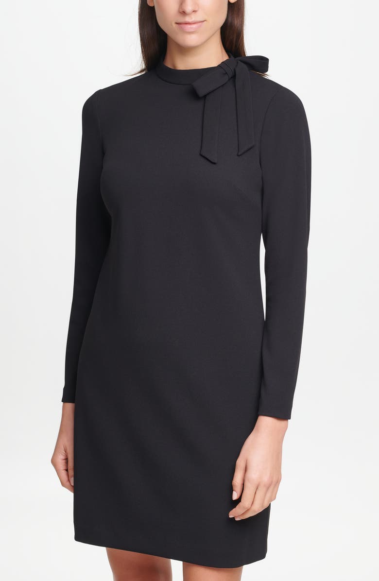 Calvin Klein Tie Neck Long Sleeve Shift Dress, Alternate, color, Black