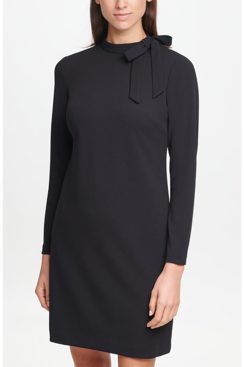 calvin klein black long sleeve dress Women's Turtle Neck Mini Highlights rigid cotton denim exposed metal zip at the back dark blue resin rinse Calvin Klein Long Sleeve Sweater