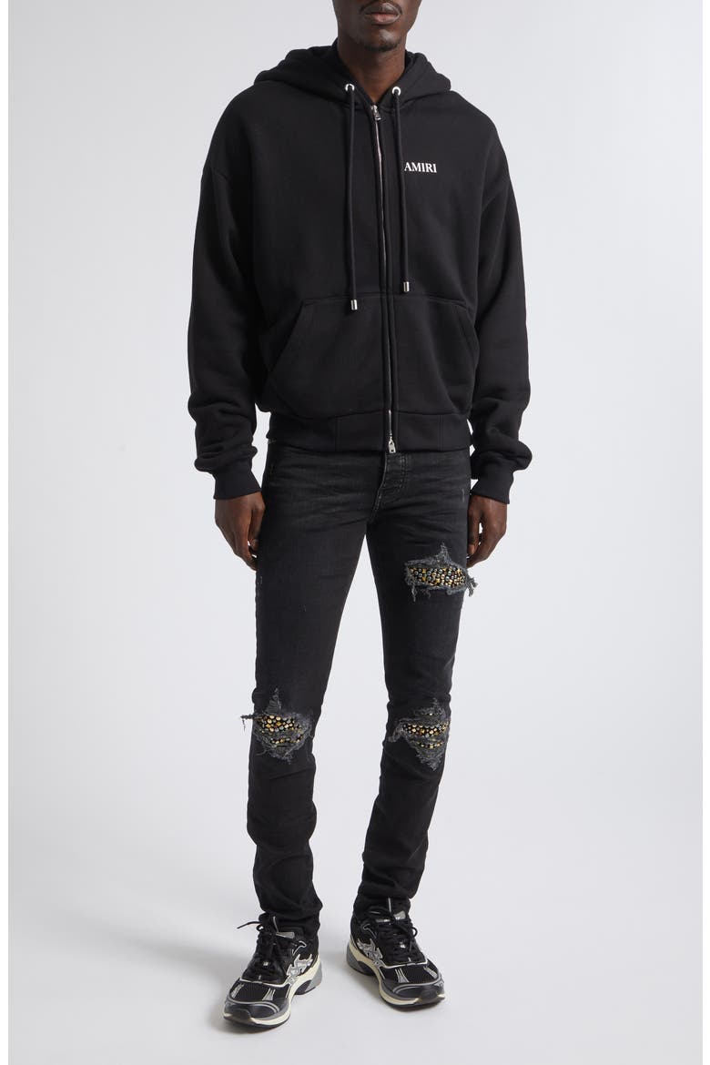 Relaxed Cotton French Terry Zip-Up Hoodie, Alternate, color, BLACK