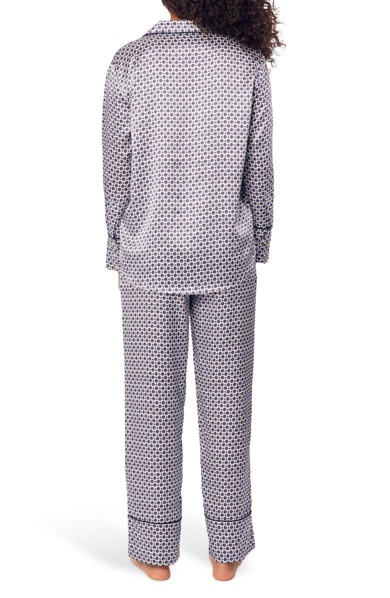 Petite Plume Medallion Print Mulberry Silk Pajamas, Alternate, color, Navy