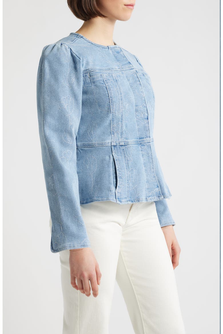 Embroidered Peplum Denim Jacket, Alternate, color, LIGHT BLUE
