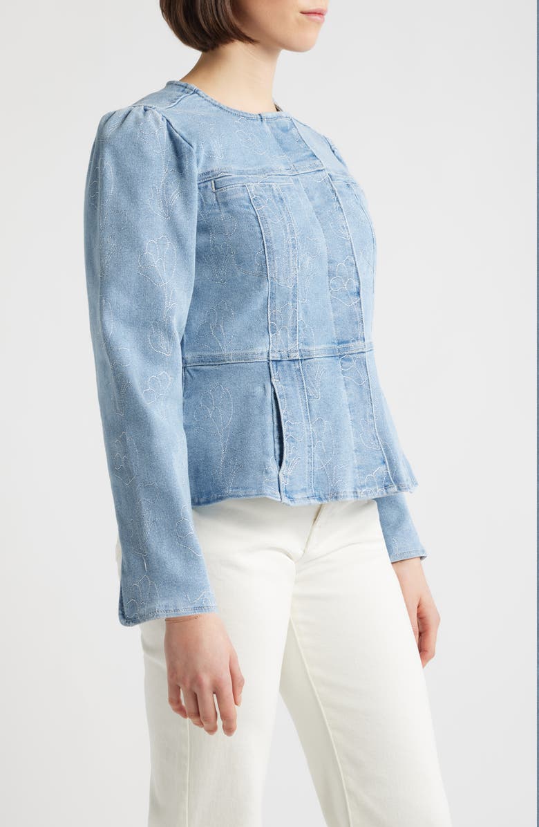 Wit & Wisdom Embroidered Peplum Denim Jacket, Alternate, color, Light Blue