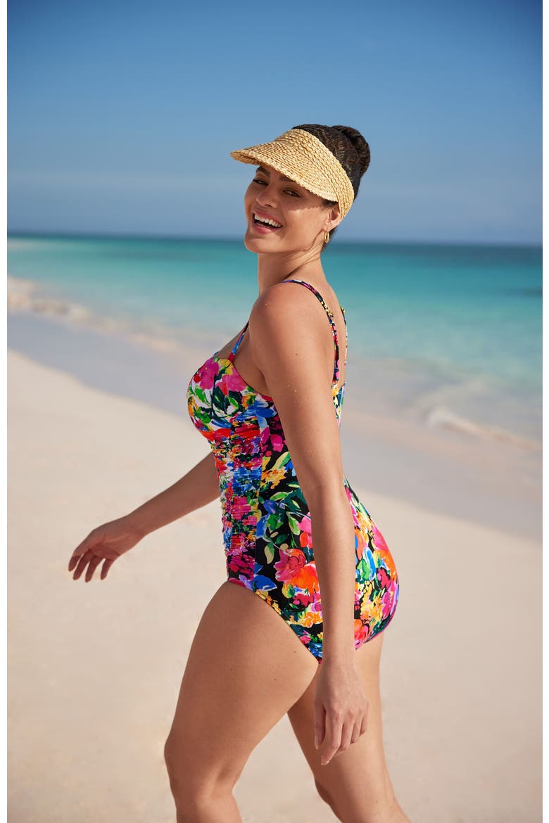 Shirred Sweetheart Tank Long Torso One-Piece Swimsuit, Alternate, color, Blooming Bouquet