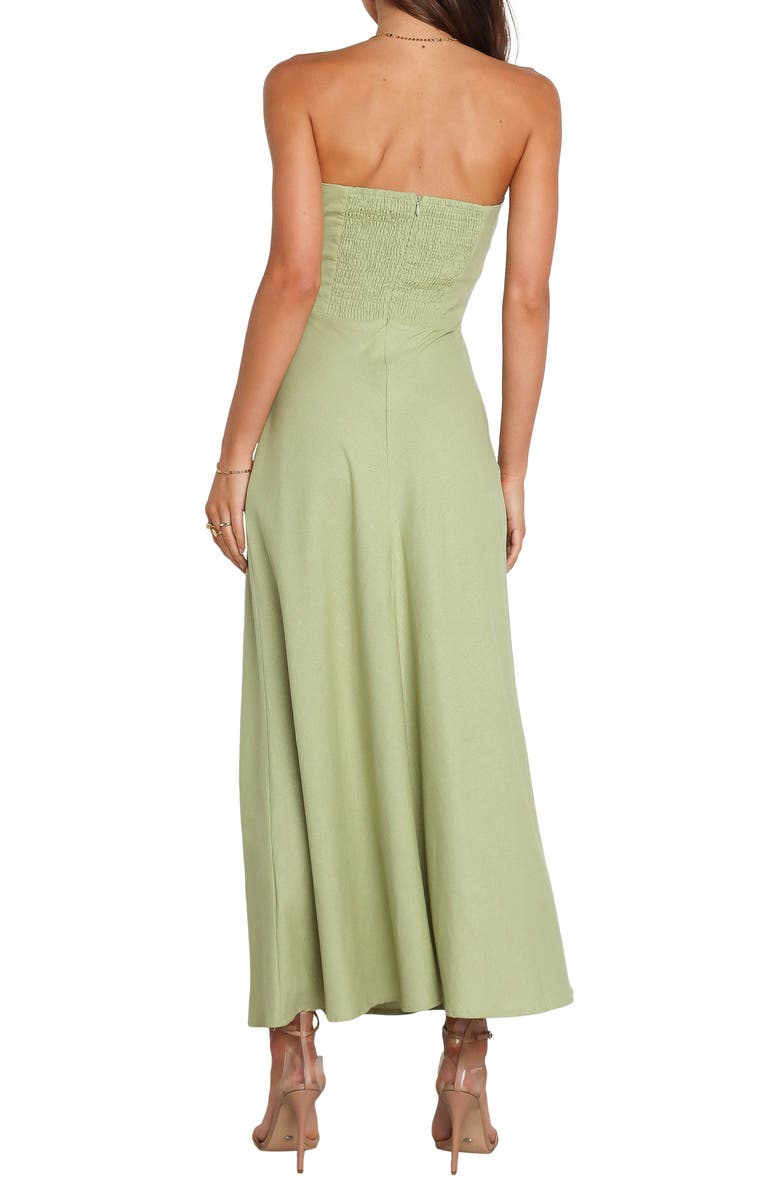 Petal & Pup Rosetta Cutout Cotton & Linen Strapless Dress, Alternate, color, Olive