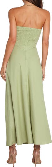Rosetta Cutout Cotton & Linen Strapless Dress