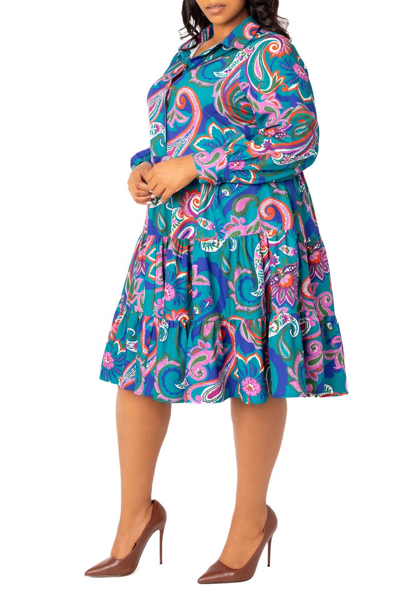 Floral Long Sleeve Shirtdress, Alternate, color, TEAL MULTI