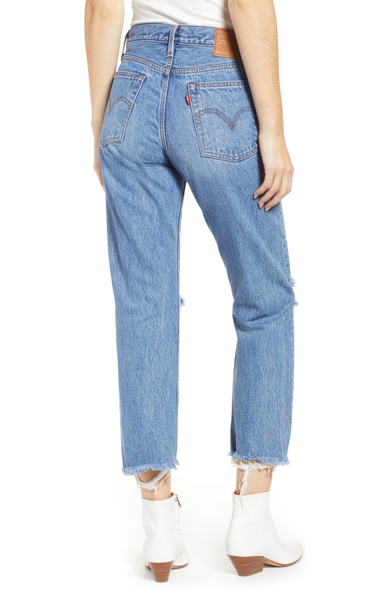 Levi's<sup>®</sup> Wedgie High Waist Ripped Crop Straight Leg Jeans, Alternate, color,