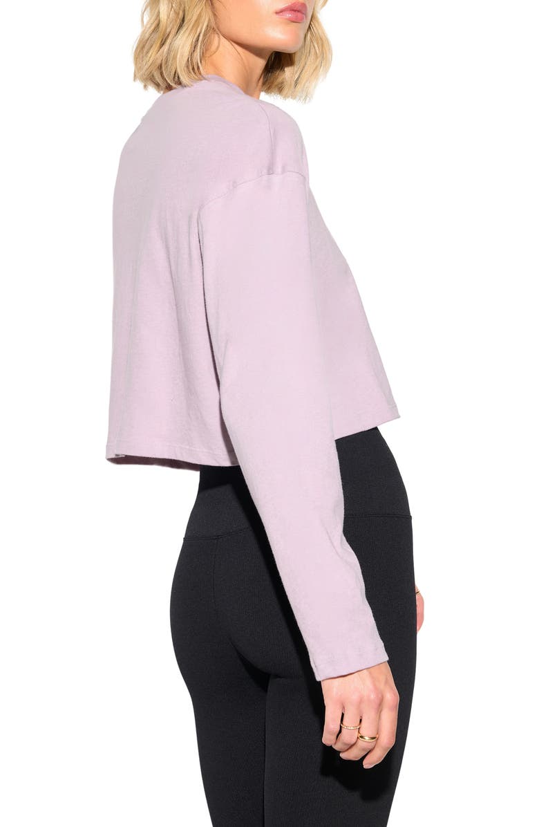 Spiritual Gangster Optimist Drew Long Sleeve Crop Cotton Graphic T-Shirt, Alternate, color, Orchid Moon