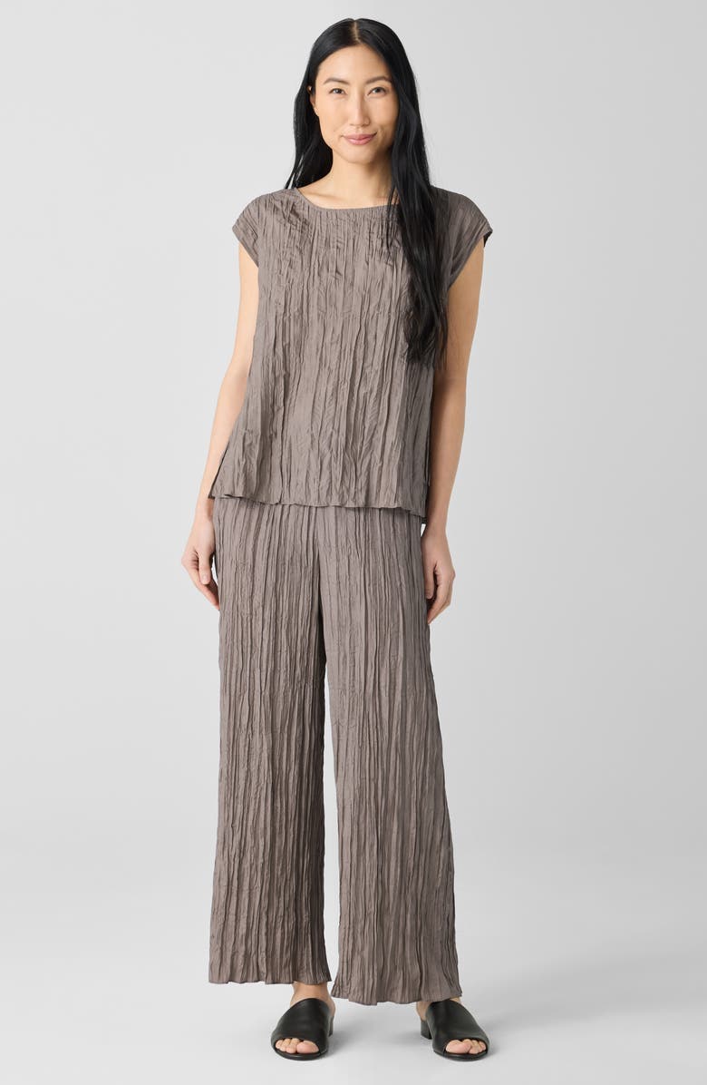 Eileen Fisher Crinkled Silk Wide Leg Pants, Alternate, color, Cocoa