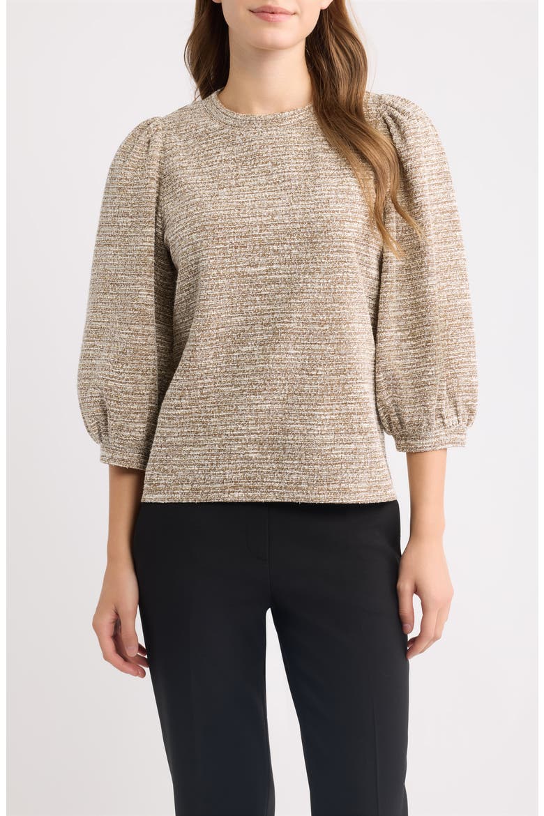 Boucle Knit Balloon Sleeve Top, Main, color, VICUNA/ WHITE DOVE