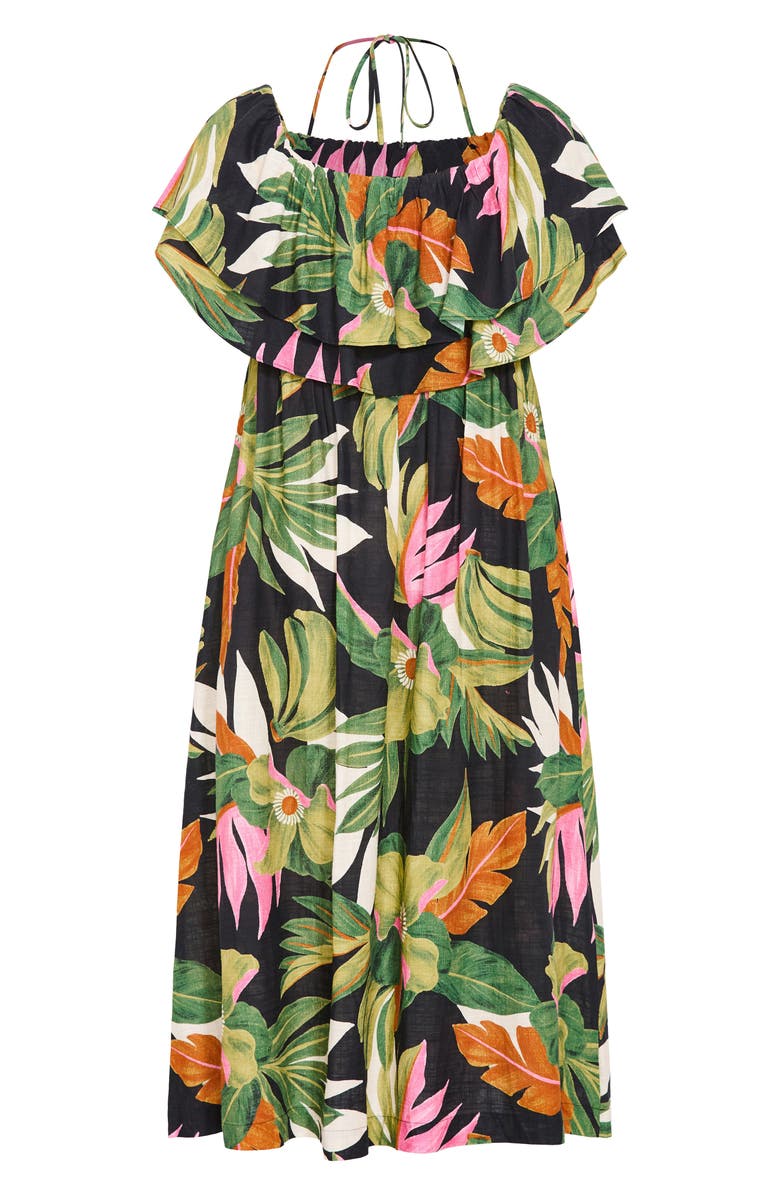 City Chic Paradiso Print Tie Neck Maxi Dress, Alternate, color, 