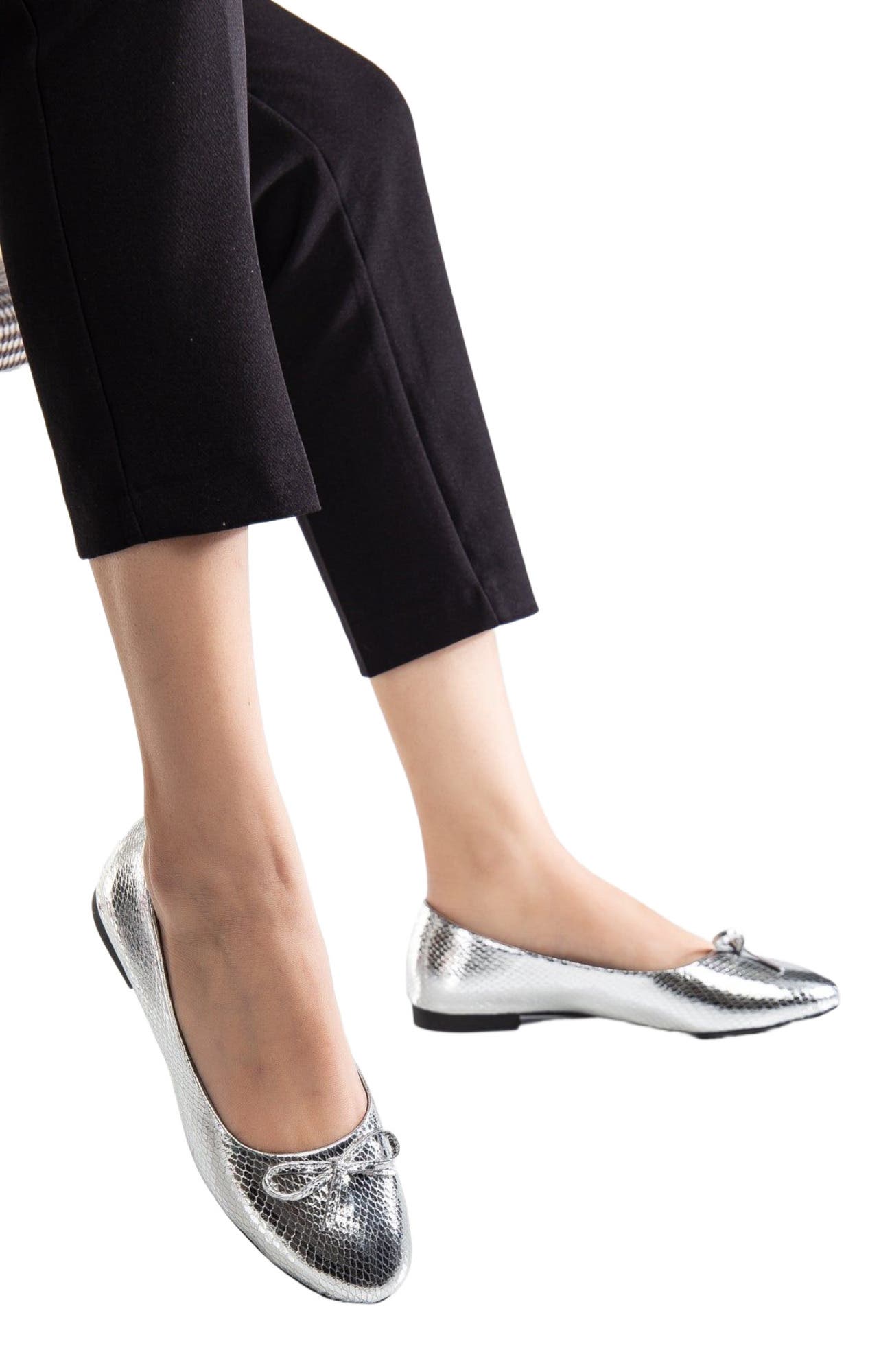 Amy Ballerina Flats, Alternate, color, Silver Faux Leather