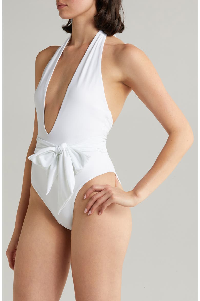 Raquel Plunge One-Piece Swimsuit, Alternate, color, WHITE