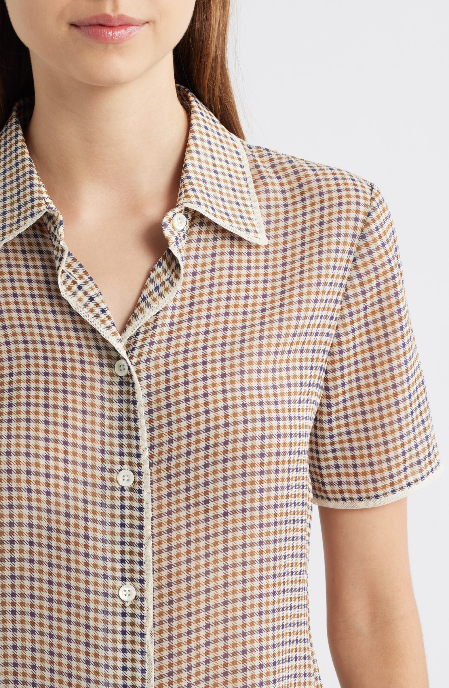 FRAME The Houndstooth Silk Short Sleeve Button-Up Shirt | Nordstromrack