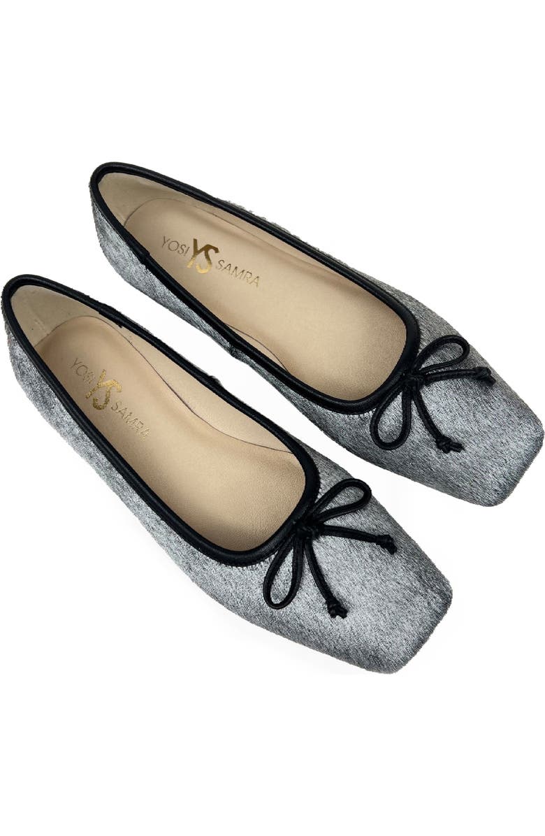 Yosi Samra Cara Metallic Calf Hair Square Toe Ballet Flat, Main, color, Silver Calf Hair