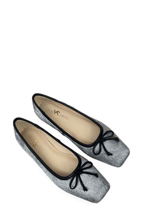 Cara Metallic Calf Hair Square Toe Ballet Flat (Women)
