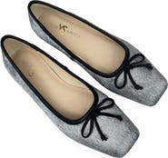 Yosi Samra Cara Metallic Calf Hair Square Toe Ballet Flat