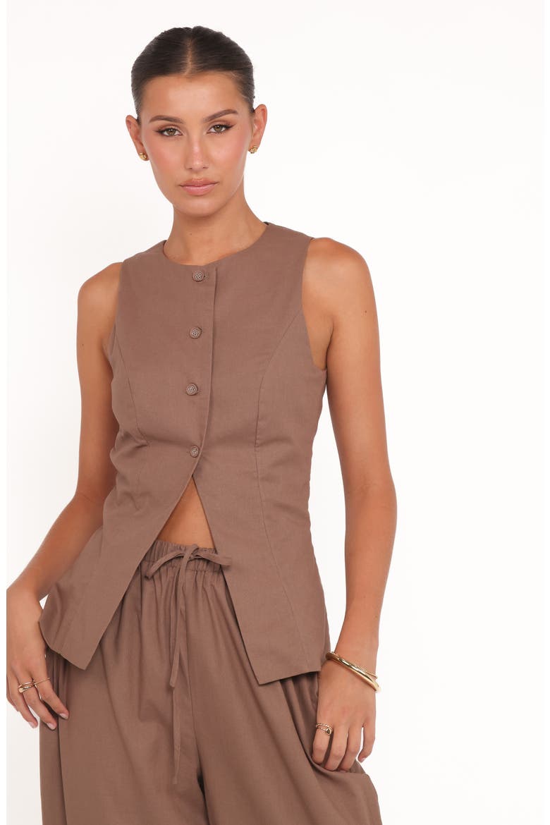 Caitlin Button-Up Top & Drawstring Pants Set, Alternate, color, BROWN