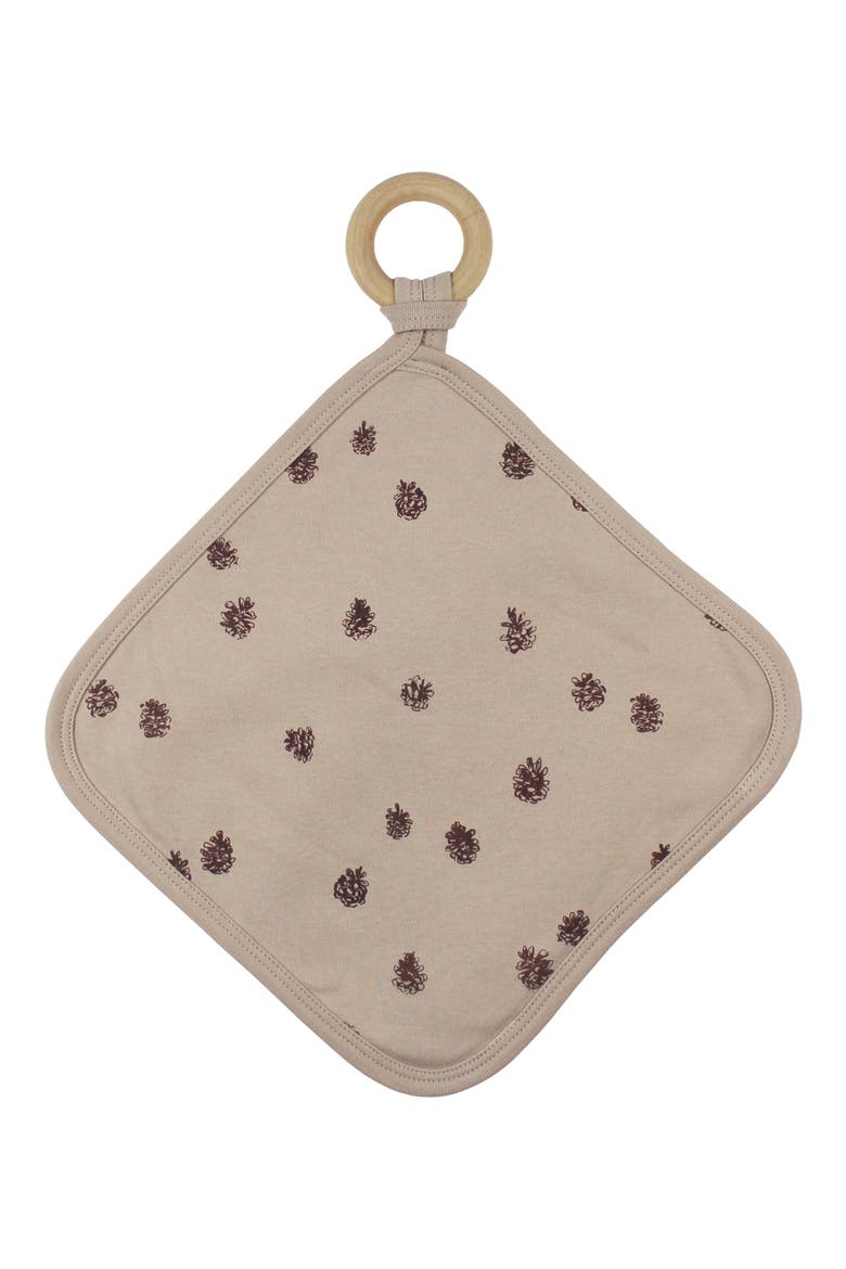Print Organic Cotton Lovey with Removable Teething Ring, Main, color, OATMEAL PINECONE