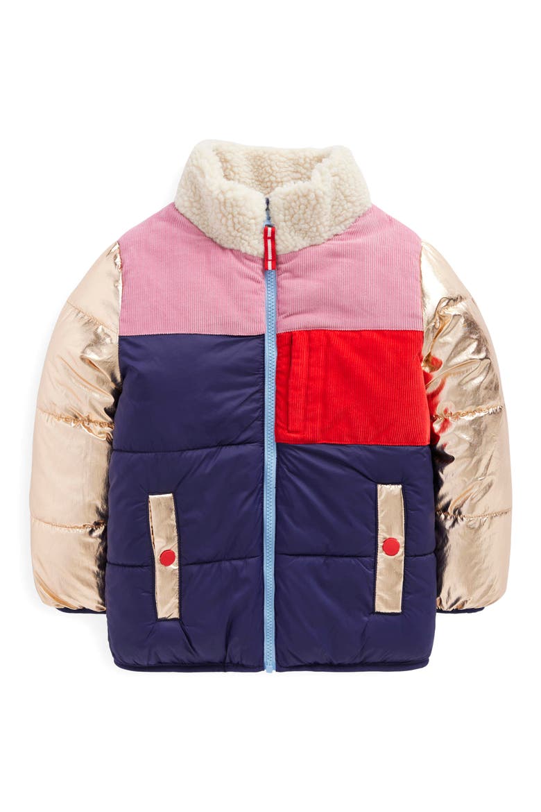 Kids' Cozy Corduroy Puffer Jacket, Main, color, METALLIC COLOURBLOCK