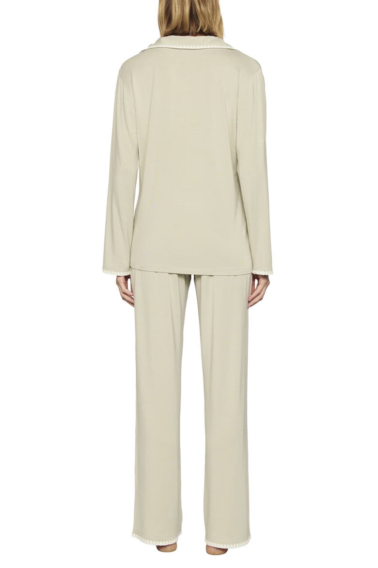 Frida Contrast Embroidery Knit Pajamas, Alternate, color, SANDSTONE/IVORY