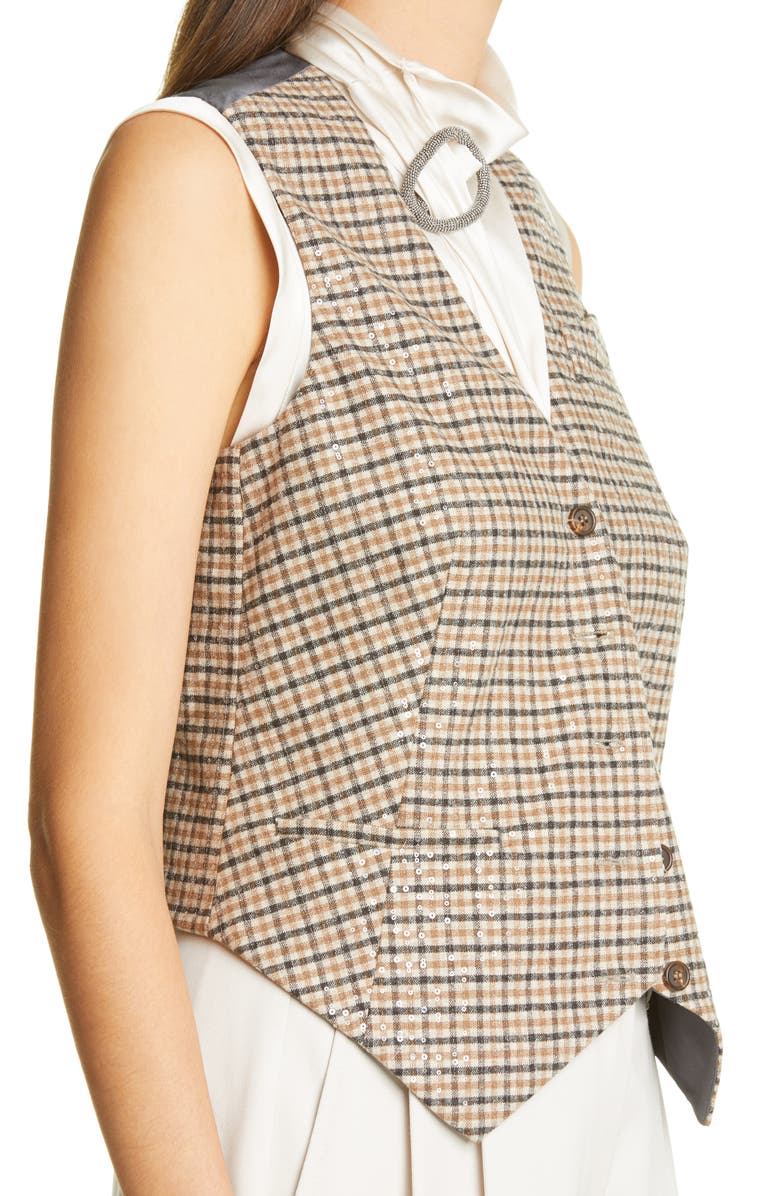 Brunello Cucinelli Sequin Check Vest, Alternate, color, 