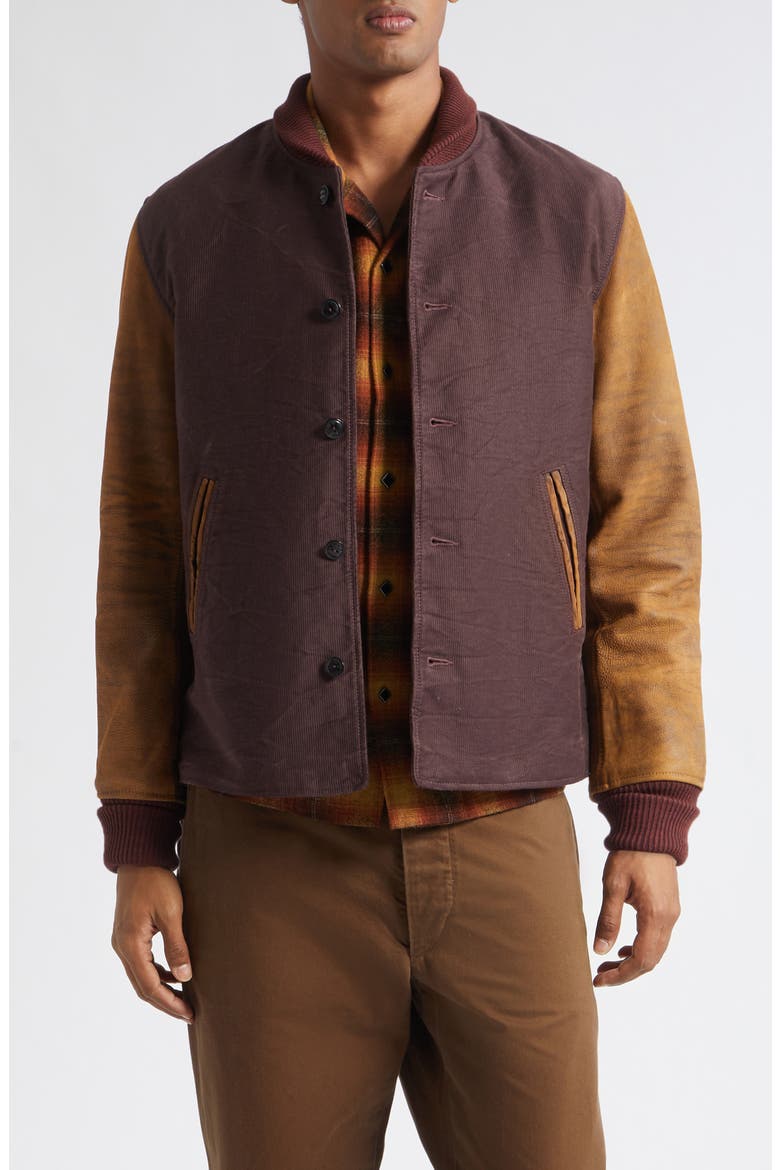 Hendee Mixed Media Varsity Jacket, Main, color, VINTAGE BURGUNDY
