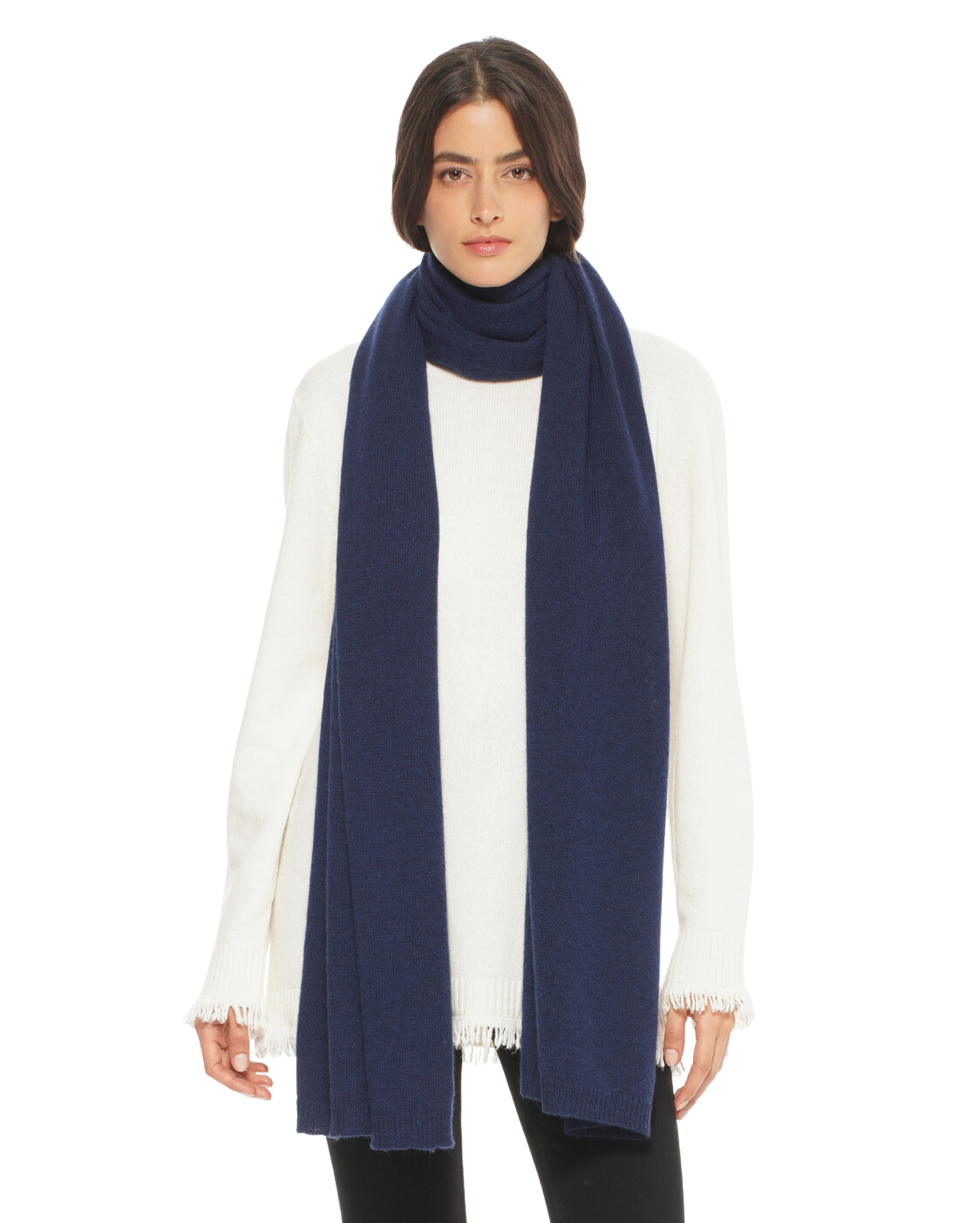 Monticelli Cashmere Essential Pure Cashmere Maxi Wide Scarf in Melange Blue 