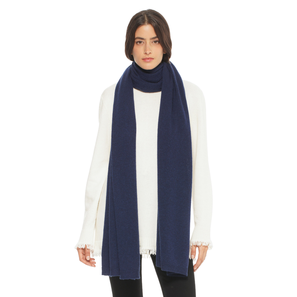 Monticelli Cashmere Essential Pure Cashmere Maxi Wide Scarf in Melange Blue  product