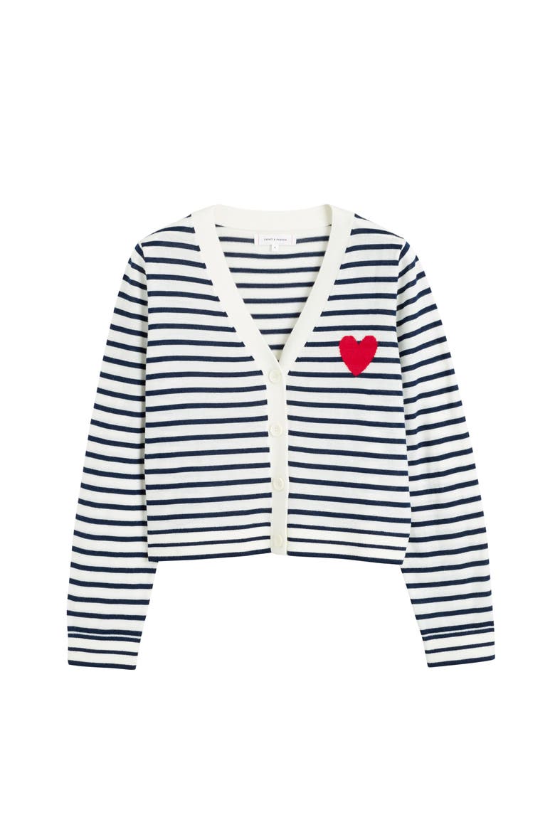 Pure Merino Heart Breton Cardigan, Alternate, color, Cream/Navy/True Red