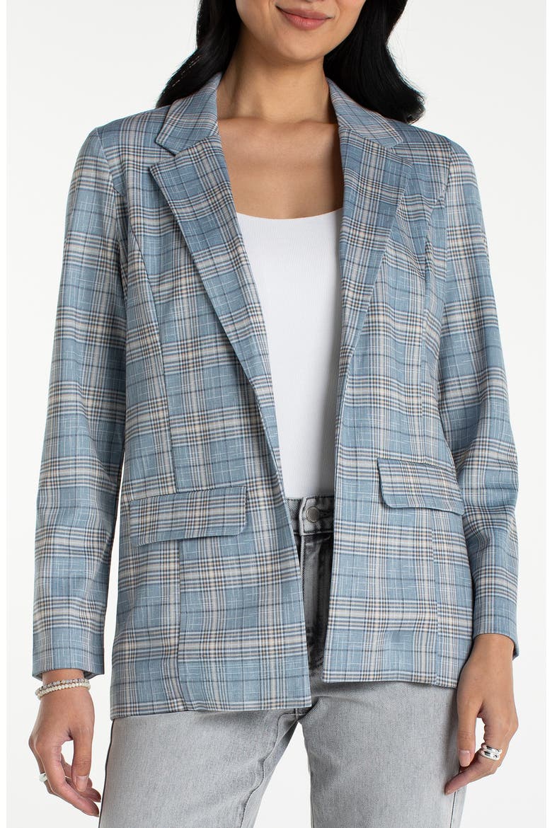 Plaid Open Front Boyfriend Blazer, Main, color, SHADOW BLUE