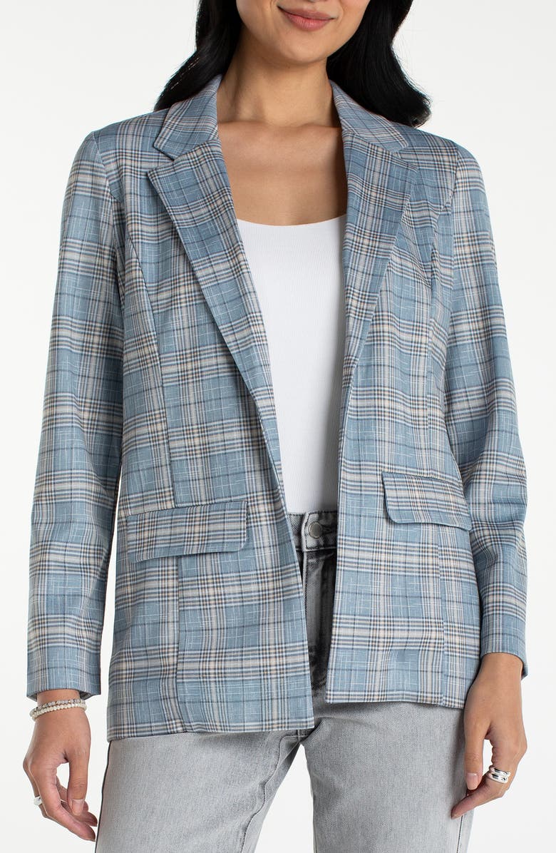 Liverpool Los Angeles Plaid Open Front Boyfriend Blazer, Main, color, Shadow Blue