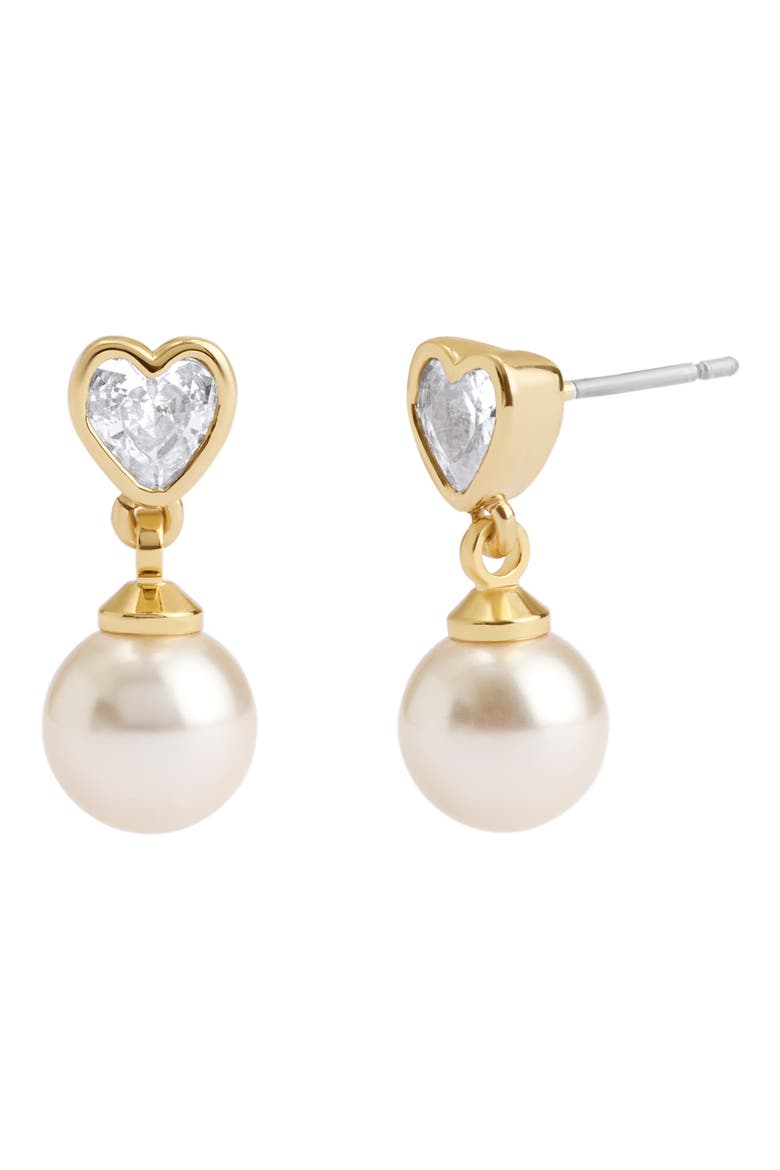Crystal Heart Imitation Pearl Drop Earrings, Main, color, PEARL/ GOLD