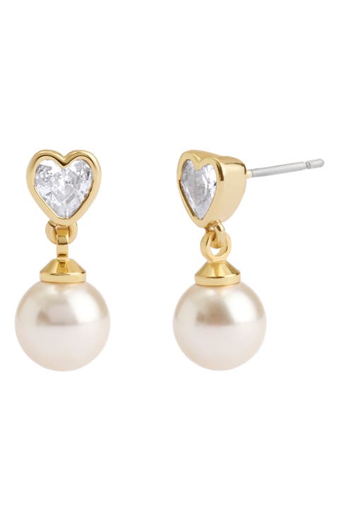 Crystal Heart Imitation Pearl Drop Earrings