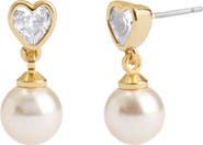 COACH Crystal Heart Imitation Pearl Drop Earrings