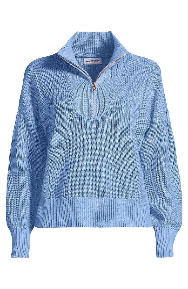 Lands' End Drifter Shaker Wedge Quarter Zip Sweater, Alternate, color, Light True Blue Heather
