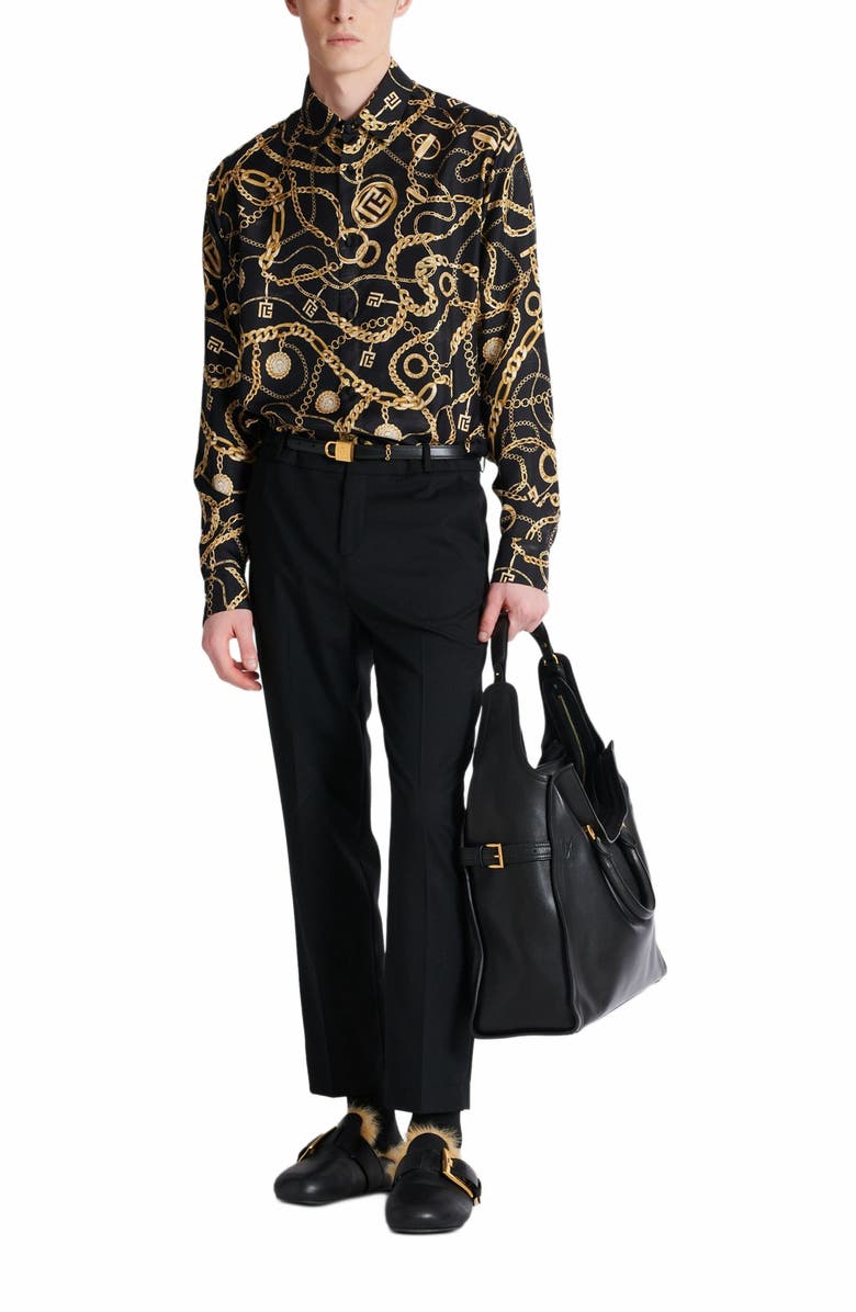 Balmain Straight-Leg Tailored Wool Trousers, Alternate, color, Black