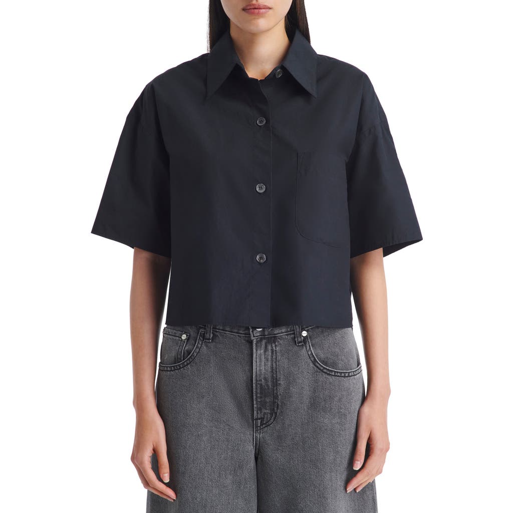 TWP Hazlewood Boxy Crop Button-Up Shirt in Black