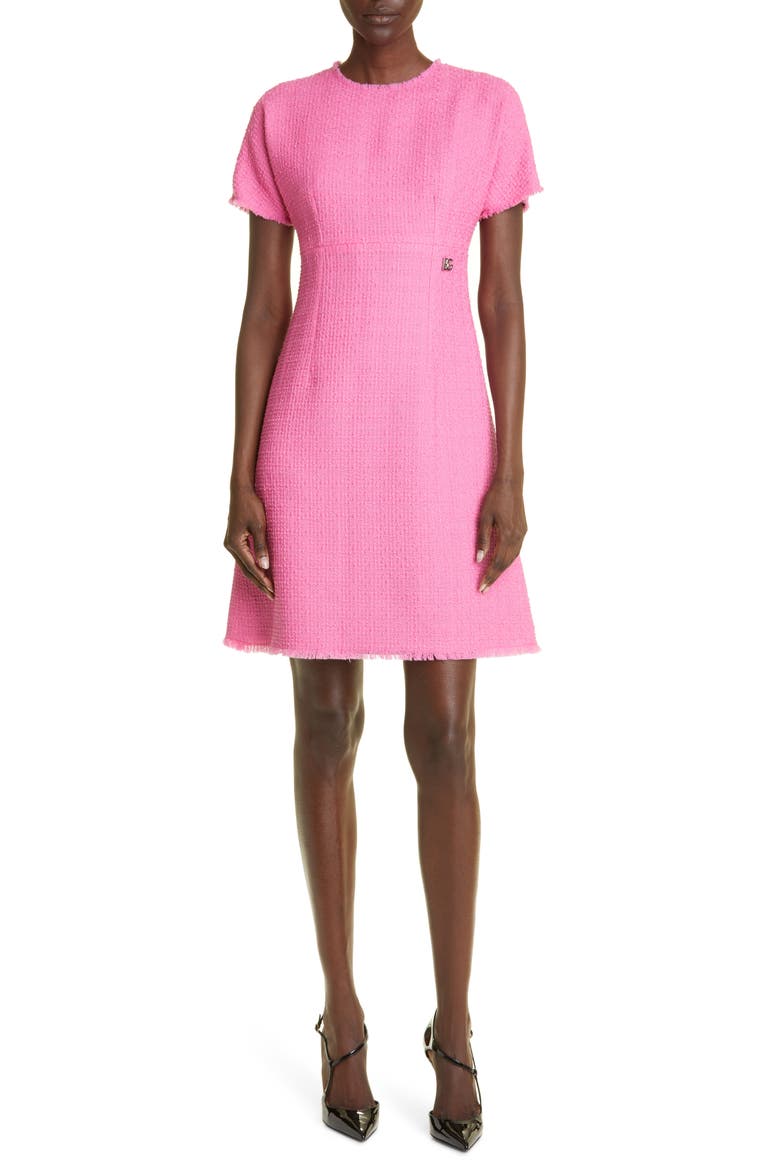 Raschel Tweed A-Line Dress, Main, color, BRIGHT PINK