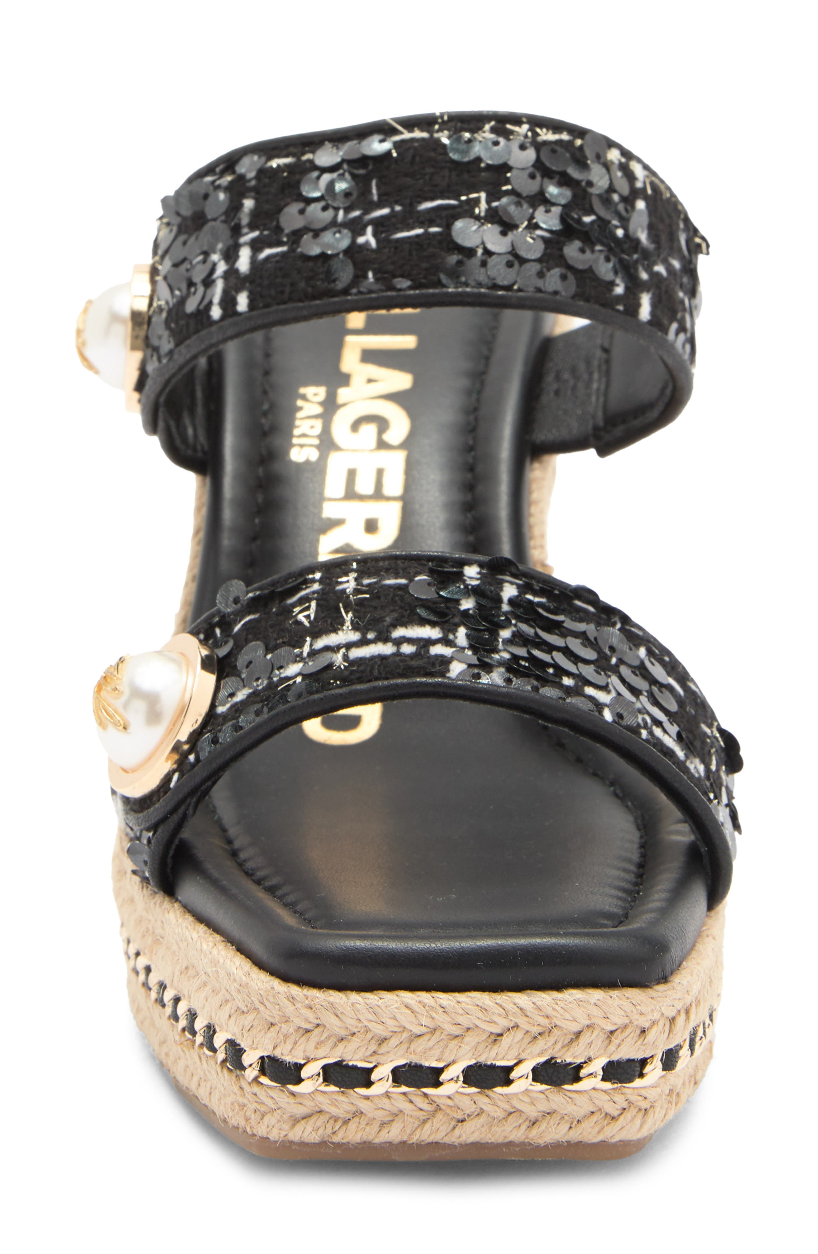 KARL LAGERFELD PARIS Carsen Espadrille Platform Wedge Sandal, Alternate, color, Black