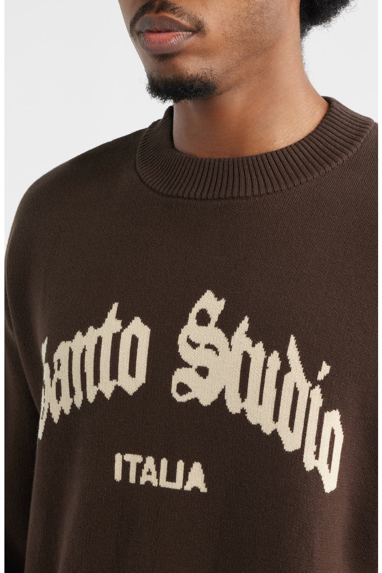 Santo University Graphic Knit Sweater, Alternate, color, BROWN