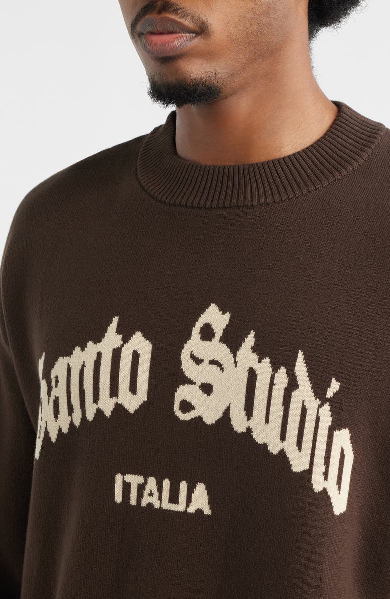 SANTO STUDIO Santo University Graphic Knit Sweater, Alternate, color, Brown