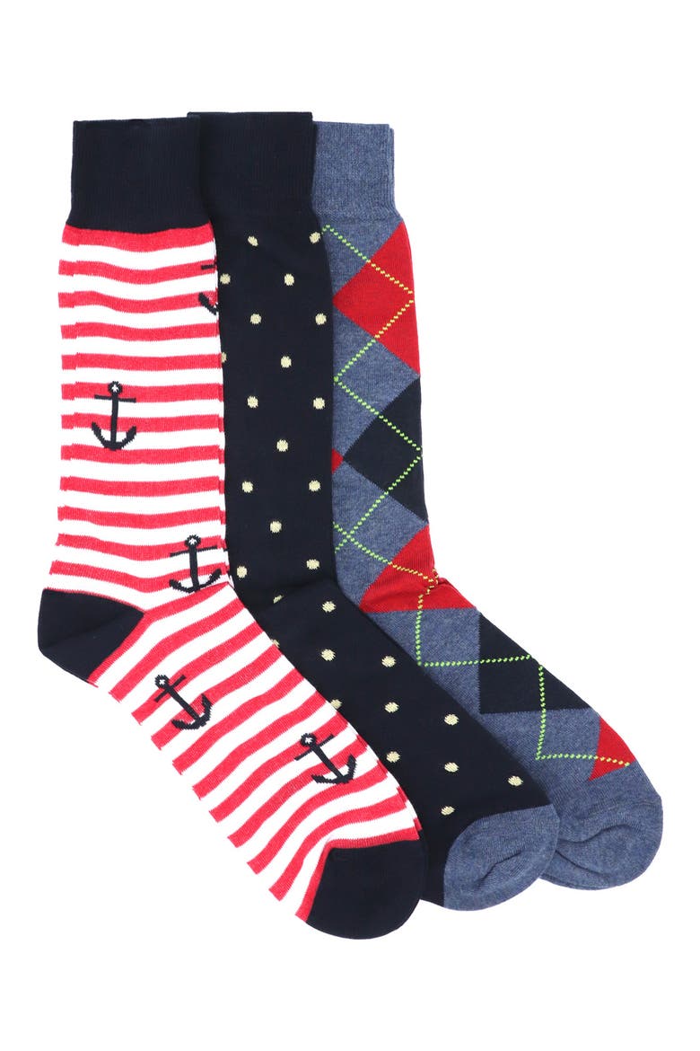 3-Pack Cotton Crew Socks, Main, color, NAVY