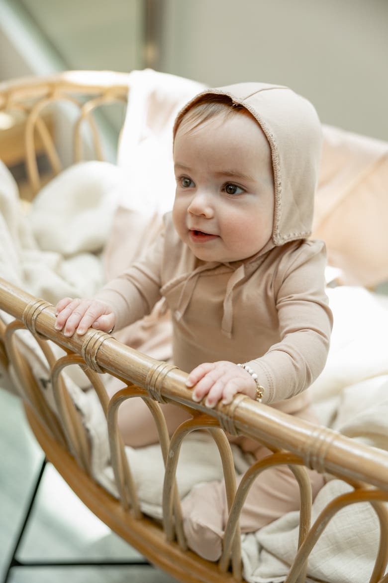 Knitted Wrap Romper with Bonnet, Alternate, color, Blue