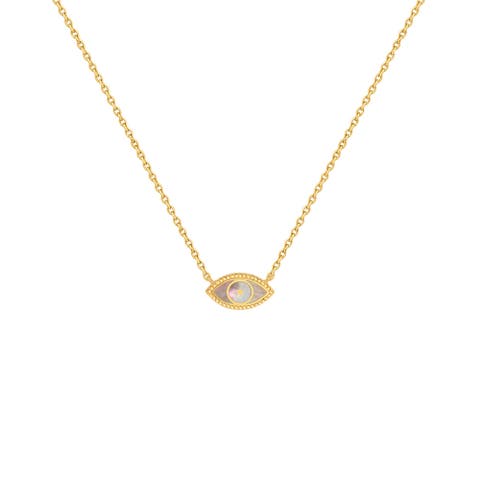 Evil Eye Mother of Pearl Women's Gold Plated Necklace - Glowing Energy